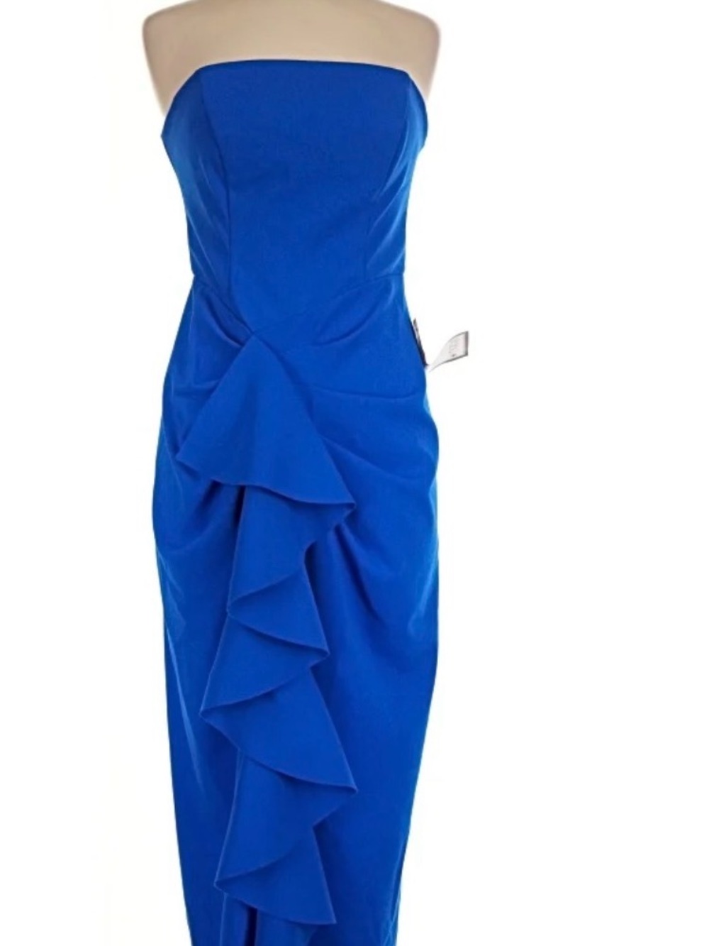 Betsy and Adam Strapless Royal Blue Ruffle Sheath Dress